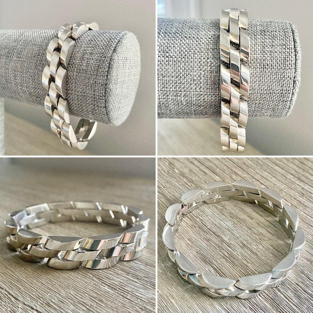 Vintage 1980s RARE 2.3oz HEAVY 7.5” Panther link sterling bracelet-details below